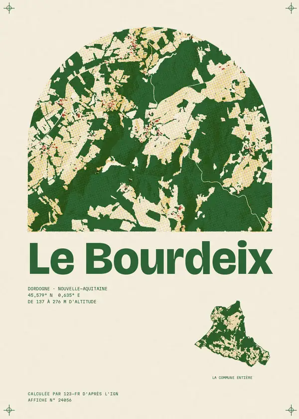 Affiche de Le Bourdeix, calculée par 123-fr d'après l'IGN
