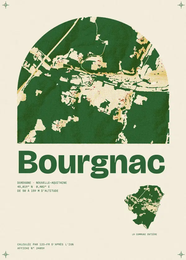 Affiche de Bourgnac, calculée par 123-fr d'après l'IGN