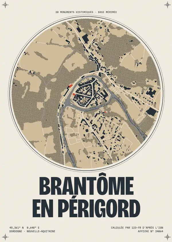 Affiche de Brantôme en Périgord, calculée par 123-fr d'après l'IGN