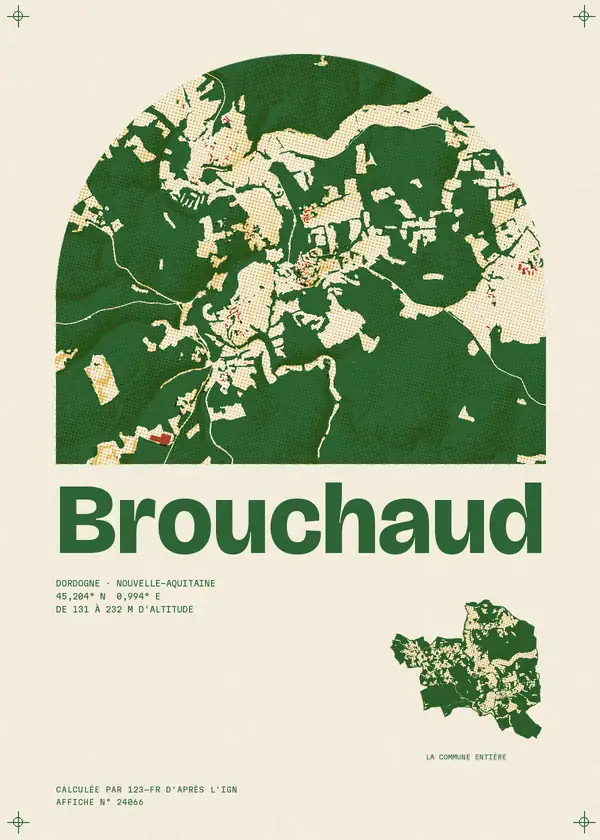 Affiche de Brouchaud, calculée par 123-fr d'après l'IGN