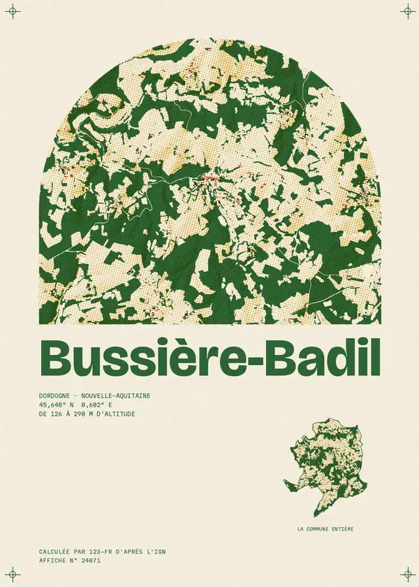 Affiche de Bussière-Badil, calculée par 123-fr d'après l'IGN