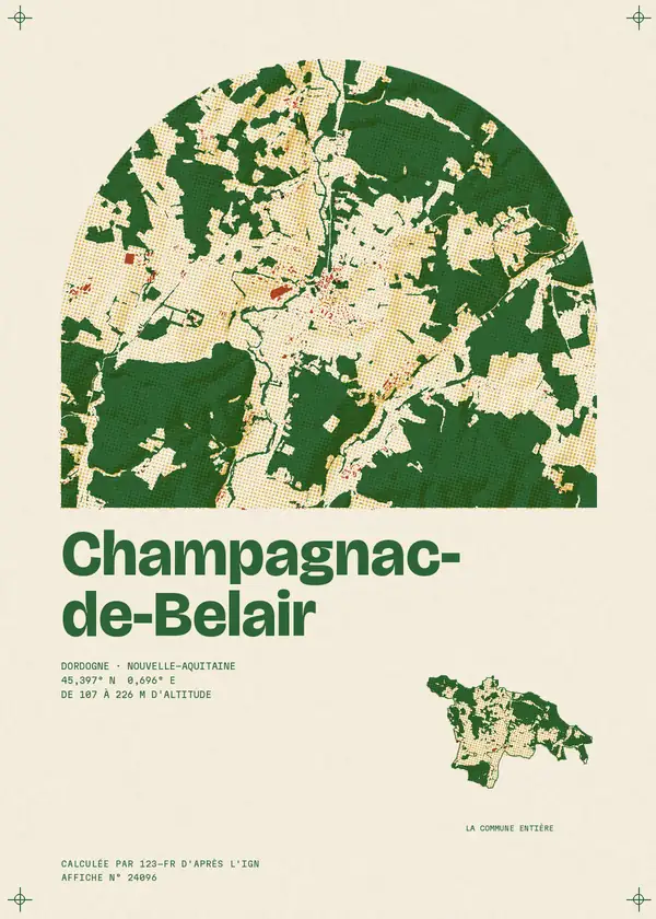 Affiche de Champagnac-de-Belair, calculée par 123-fr d'après l'IGN