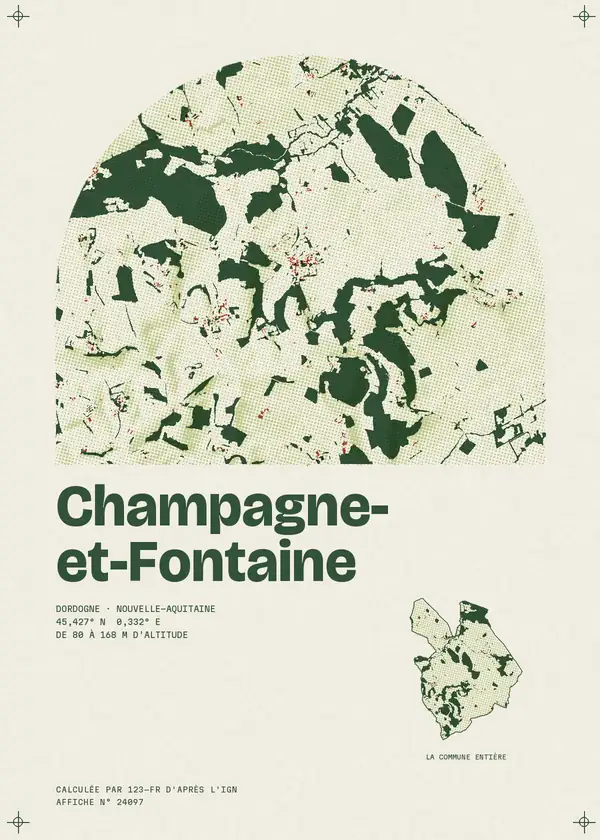 Affiche de Champagne-et-Fontaine, calculée par 123-fr d'après l'IGN