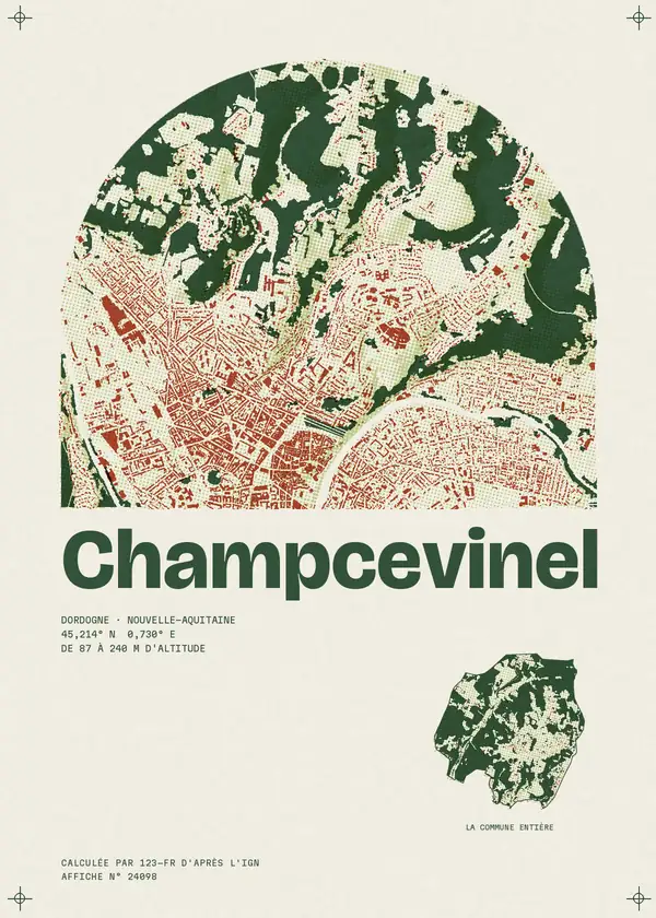 Affiche de Champcevinel, calculée par 123-fr d'après l'IGN