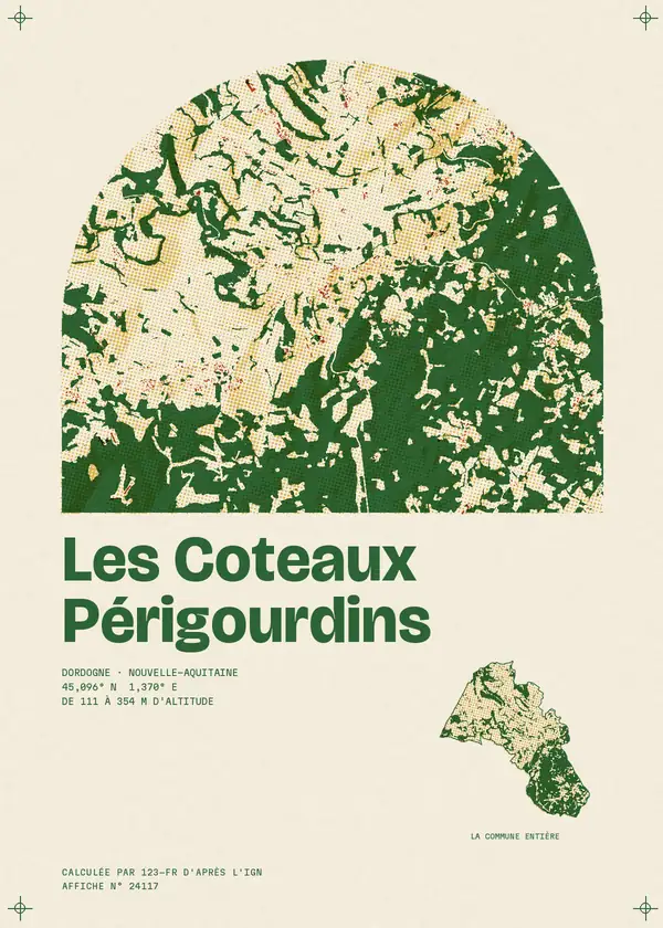 Affiche de Les Coteaux Périgourdins, calculée par 123-fr d'après l'IGN