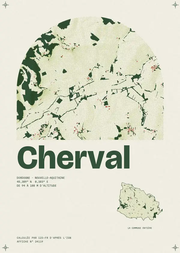 Affiche de Cherval, calculée par 123-fr d'après l'IGN