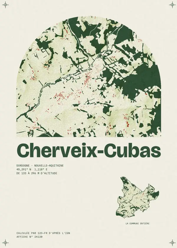 Affiche de Cherveix-Cubas, calculée par 123-fr d'après l'IGN