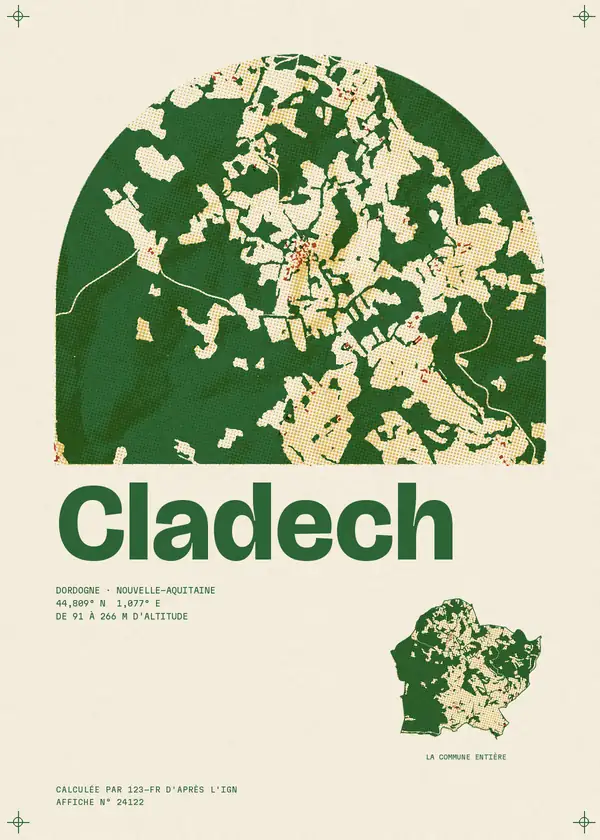 Affiche de Cladech, calculée par 123-fr d'après l'IGN