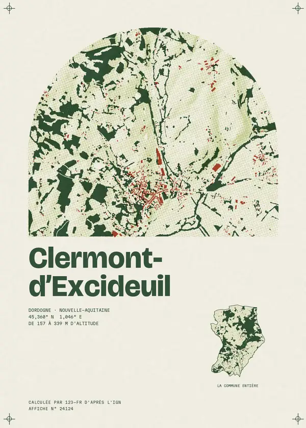 Affiche de Clermont-d'Excideuil, calculée par 123-fr d'après l'IGN