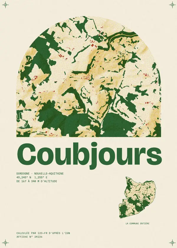 Affiche de Coubjours, calculée par 123-fr d'après l'IGN