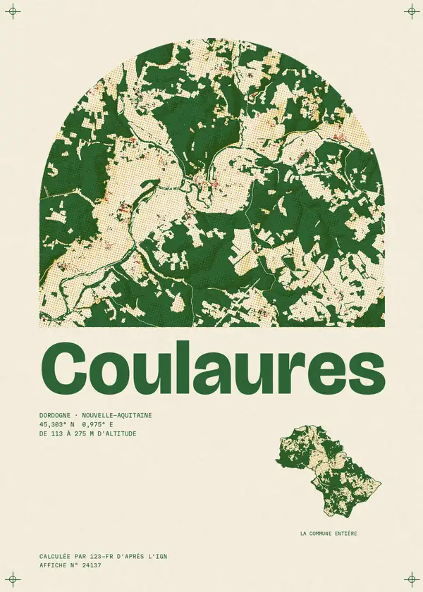 Affiche de Coulaures, calculée par 123-fr d'après l'IGN