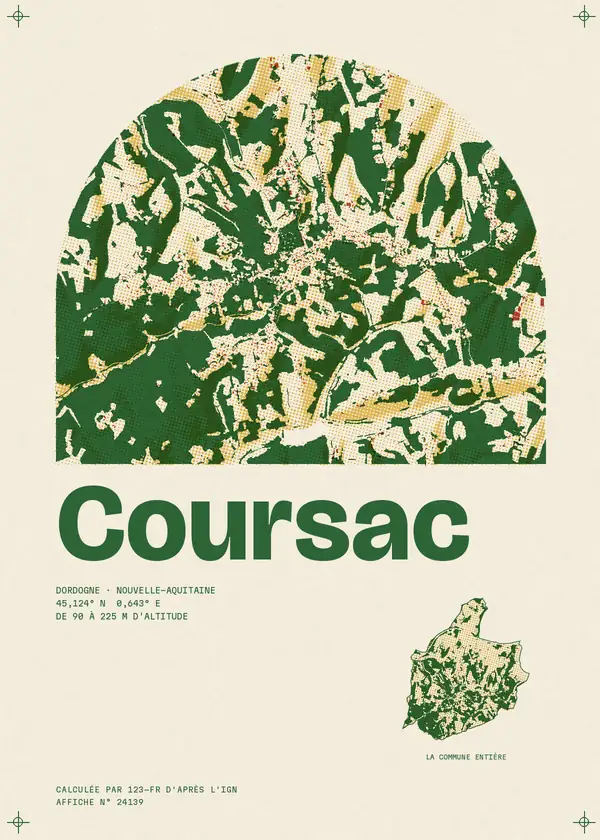Affiche de Coursac, calculée par 123-fr d'après l'IGN