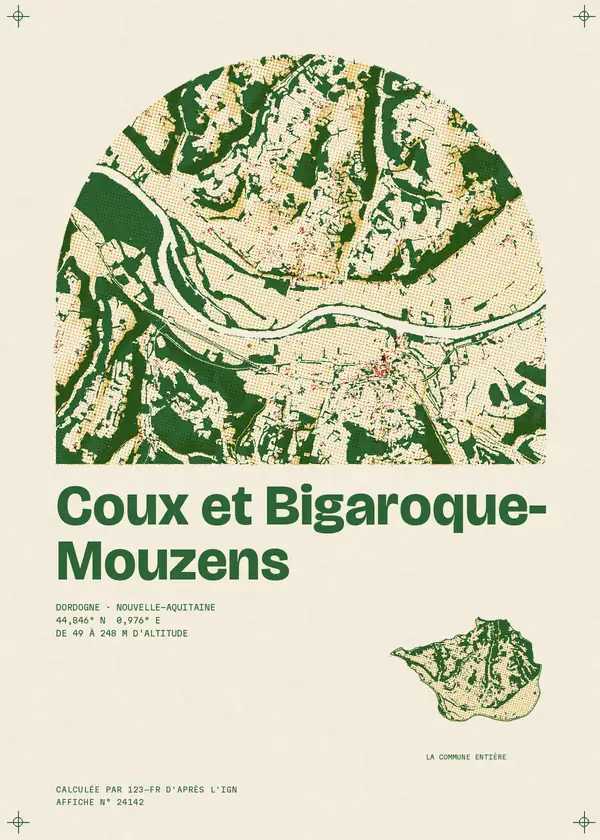 Affiche de Coux et Bigaroque-Mouzens, calculée par 123-fr d'après l'IGN