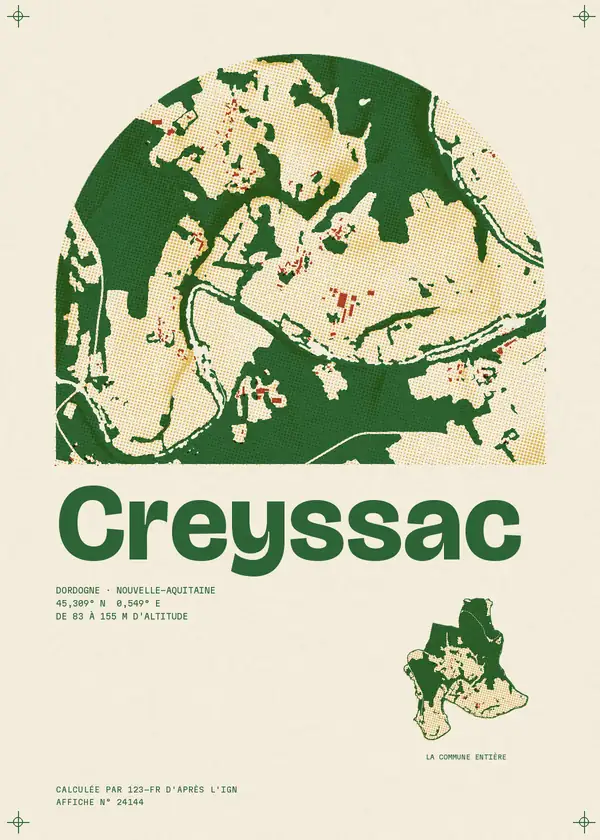 Affiche de Creyssac, calculée par 123-fr d'après l'IGN