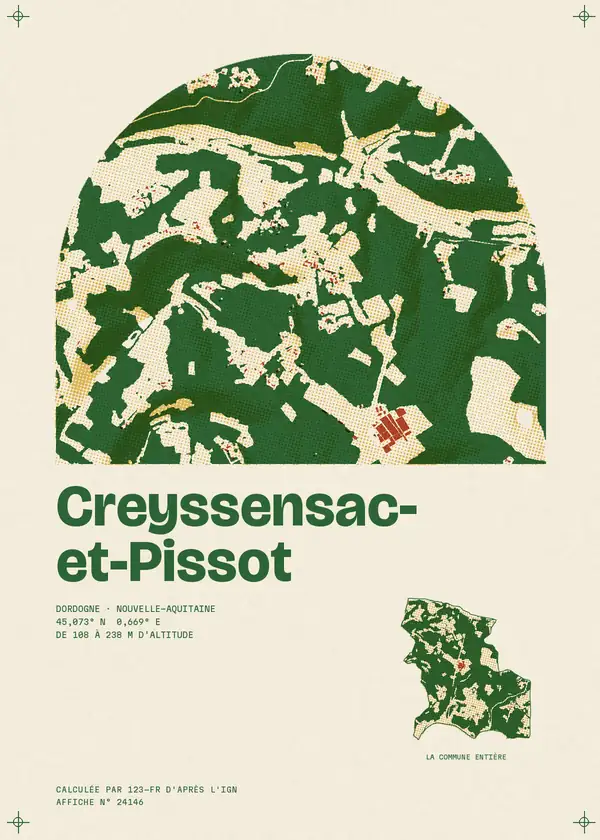 Affiche de Creyssensac-et-Pissot, calculée par 123-fr d'après l'IGN