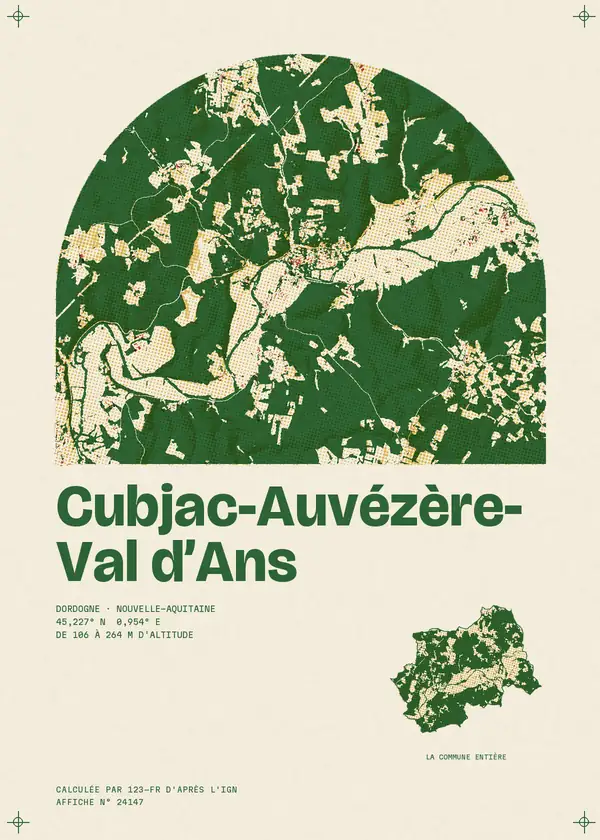 Affiche de Cubjac-Auvézère-Val d'Ans, calculée par 123-fr d'après l'IGN