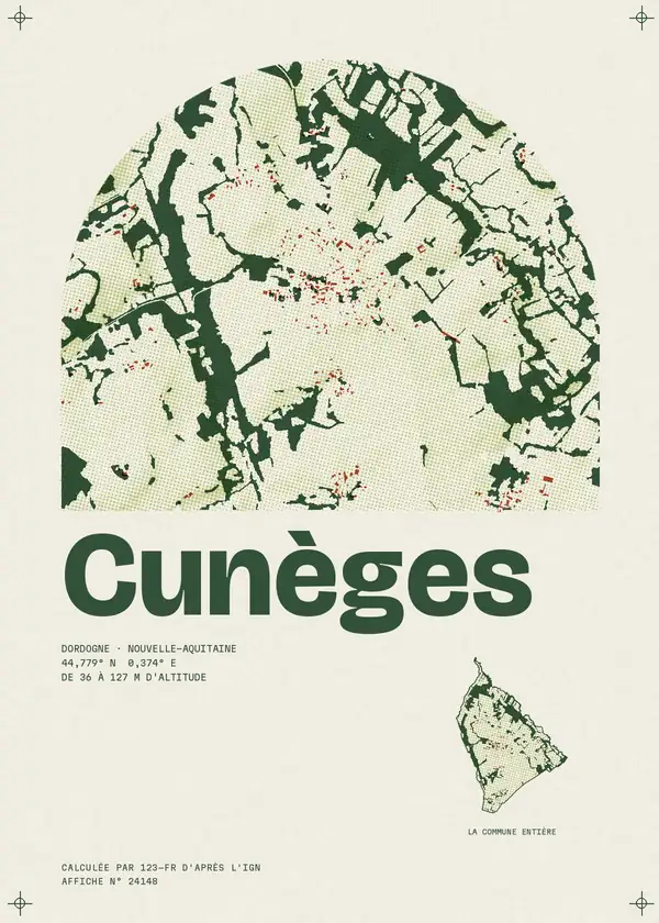 Affiche de Cunèges, calculée par 123-fr d'après l'IGN