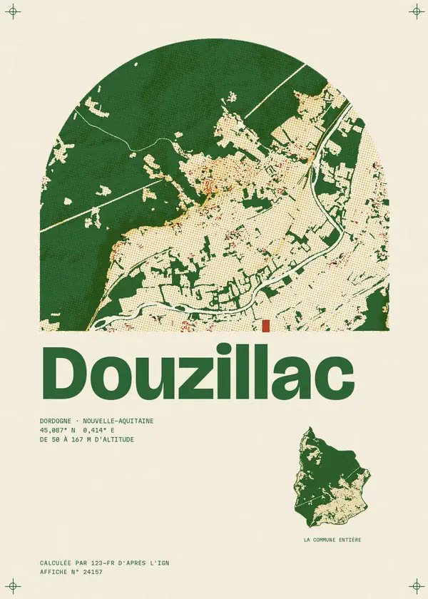 Affiche de Douzillac, calculée par 123-fr d'après l'IGN