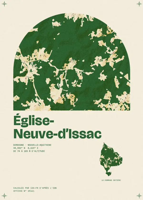 Affiche de Église-Neuve-d'Issac, calculée par 123-fr d'après l'IGN
