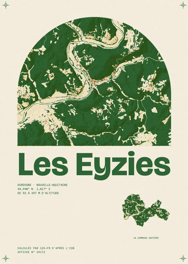 Affiche de Les Eyzies, calculée par 123-fr d'après l'IGN