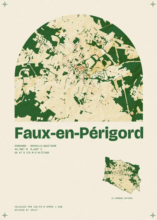 Affiche de Faux-en-Périgord, calculée d'après l'IGN