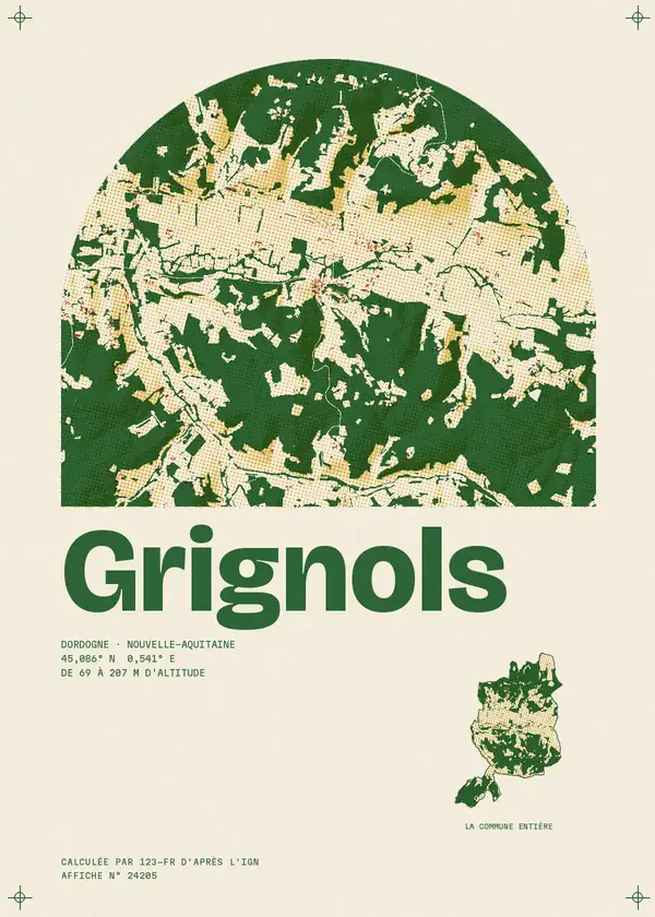 Affiche de Grignols, calculée par 123-fr d'après l'IGN