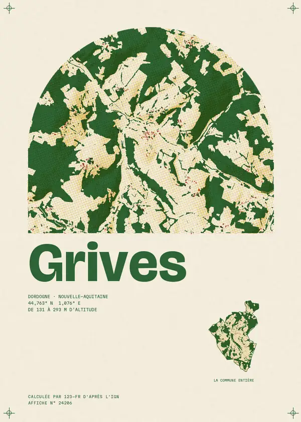 Affiche de Grives, calculée par 123-fr d'après l'IGN