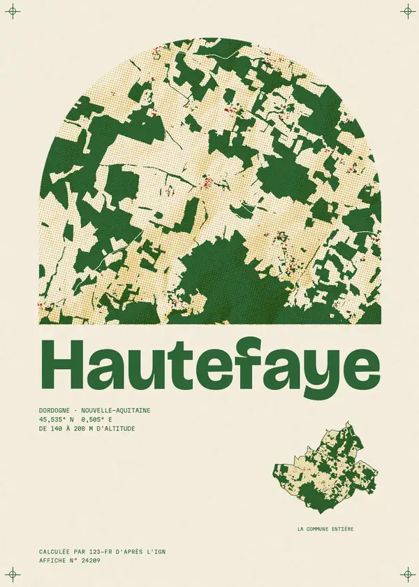 Affiche de Hautefaye, calculée par 123-fr d'après l'IGN