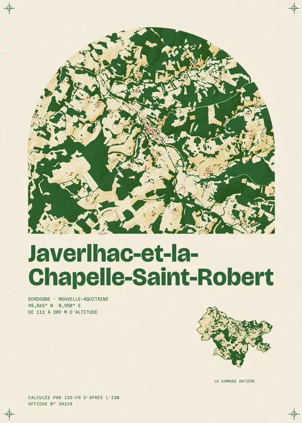 Affiche de Javerlhac-et-la-Chapelle-Saint-Robert, calculée par 123-fr d'après l'IGN