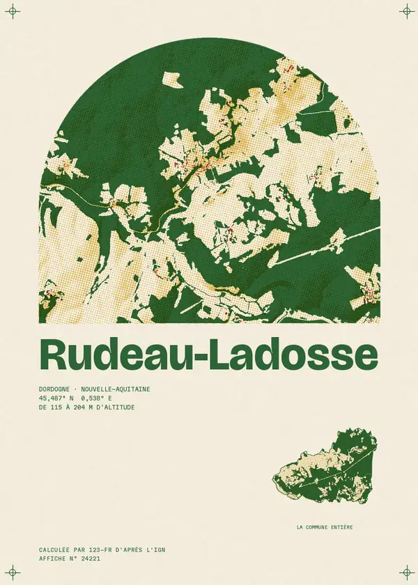 Affiche de Rudeau-Ladosse, calculée par 123-fr d'après l'IGN