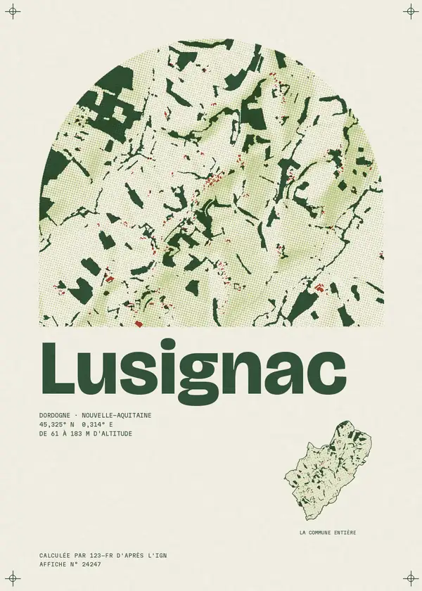 Affiche de Lusignac, calculée par 123-fr d'après l'IGN