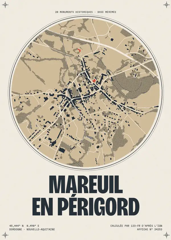 Affiche de Mareuil en Périgord, calculée par 123-fr d'après l'IGN