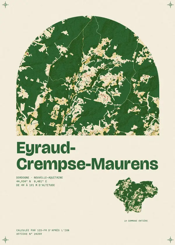 Affiche de Eyraud-Crempse-Maurens, calculée par 123-fr d'après l'IGN