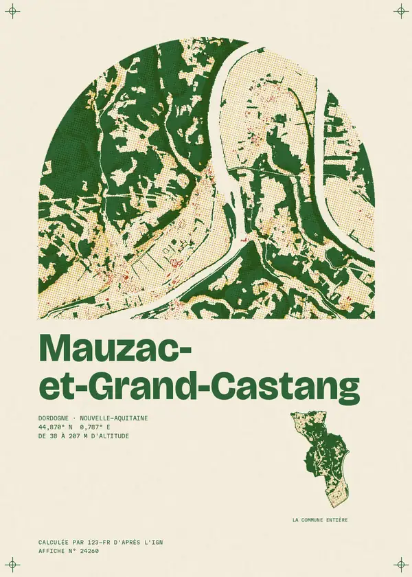 Affiche de Mauzac-et-Grand-Castang, calculée par 123-fr d'après l'IGN
