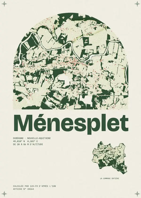 Affiche de Ménesplet, calculée par 123-fr d'après l'IGN