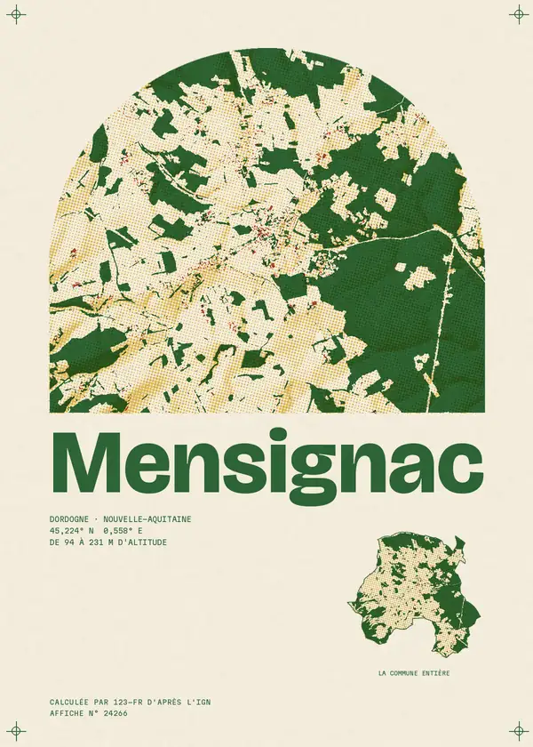 Affiche de Mensignac, calculée par 123-fr d'après l'IGN