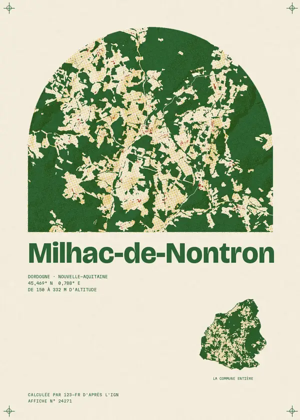 Affiche de Milhac-de-Nontron, calculée par 123-fr d'après l'IGN