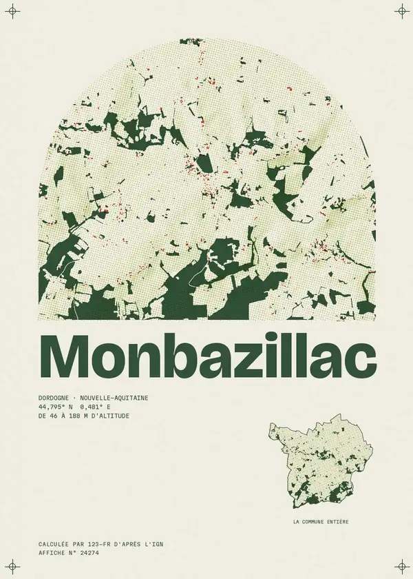 Affiche de Monbazillac, calculée par 123-fr d'après l'IGN