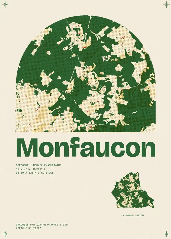 Affiche de Monfaucon, calculée par 123-fr d'après l'IGN