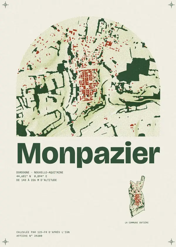Affiche de Monpazier, calculée par 123-fr d'après l'IGN
