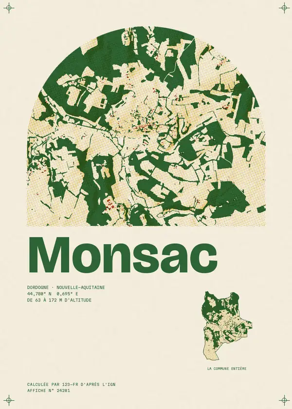Affiche de Monsac, calculée par 123-fr d'après l'IGN