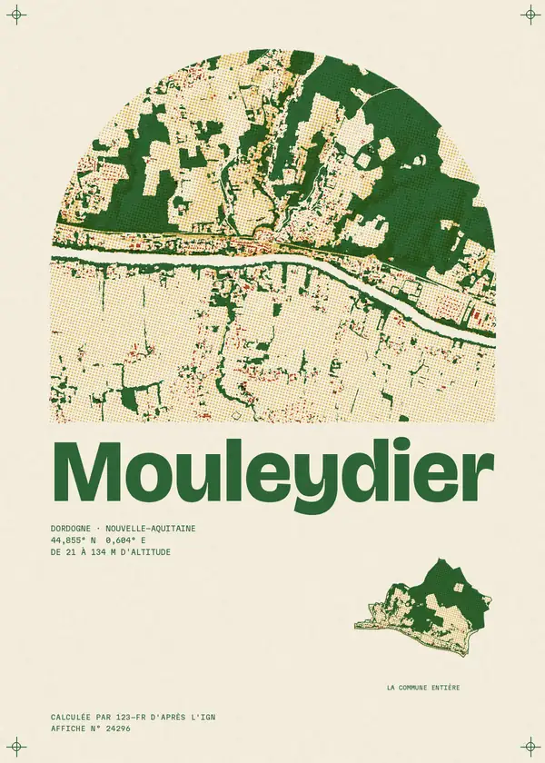 Affiche de Mouleydier, calculée par 123-fr d'après l'IGN