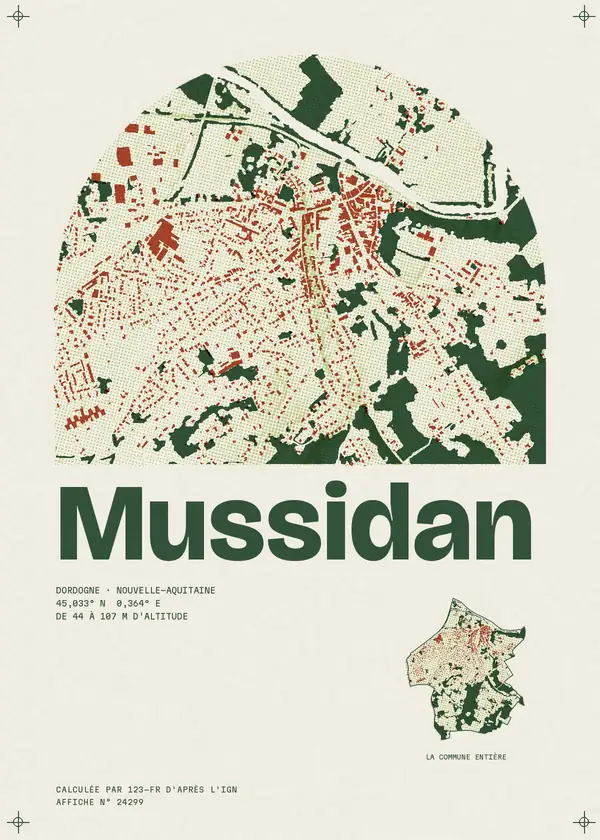 Affiche de Mussidan, calculée par 123-fr d'après l'IGN