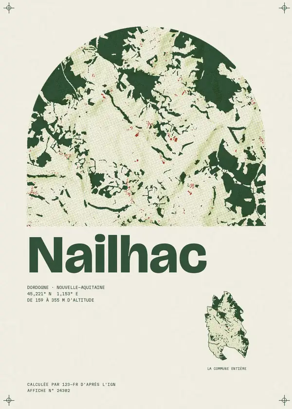 Affiche de Nailhac, calculée par 123-fr d'après l'IGN