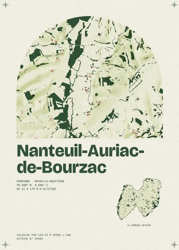Affiche de Nanteuil-Auriac-de-Bourzac, calculée par 123-fr d'après l'IGN