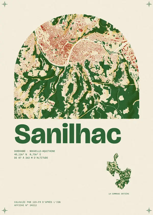 Affiche de Sanilhac, calculée par 123-fr d'après l'IGN
