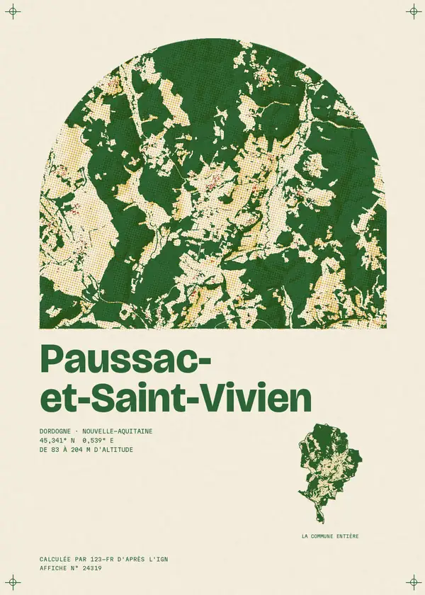 Affiche de Paussac-et-Saint-Vivien, calculée par 123-fr d'après l'IGN