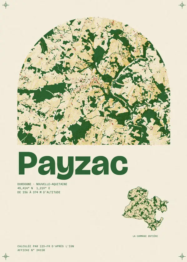 Affiche de Payzac, calculée par 123-fr d'après l'IGN