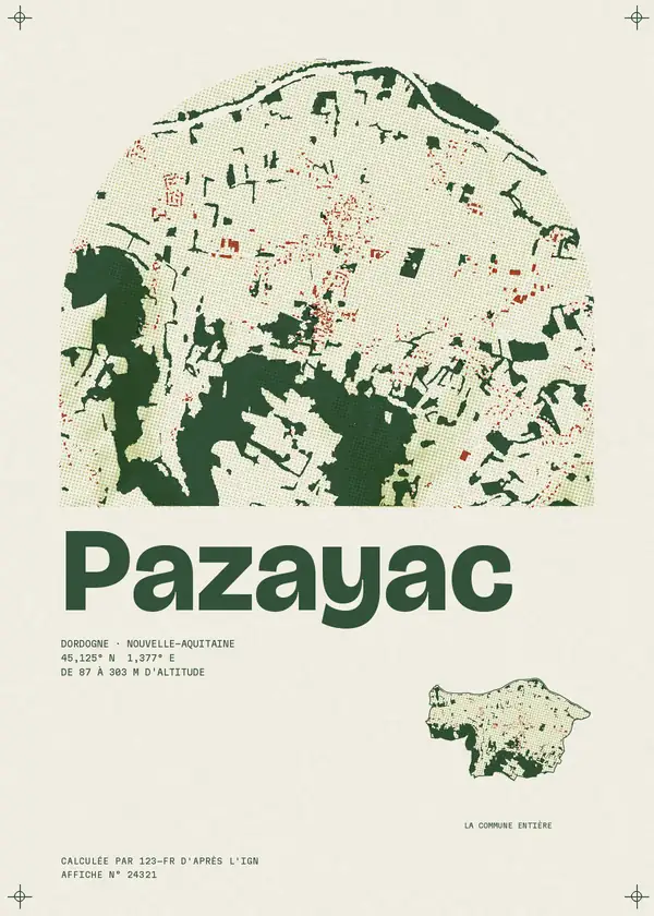 Affiche de Pazayac, calculée par 123-fr d'après l'IGN