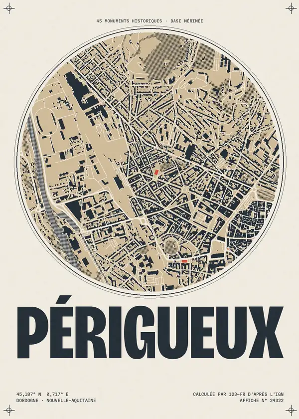 Affiche de Périgueux, calculée par 123-fr d'après l'IGN